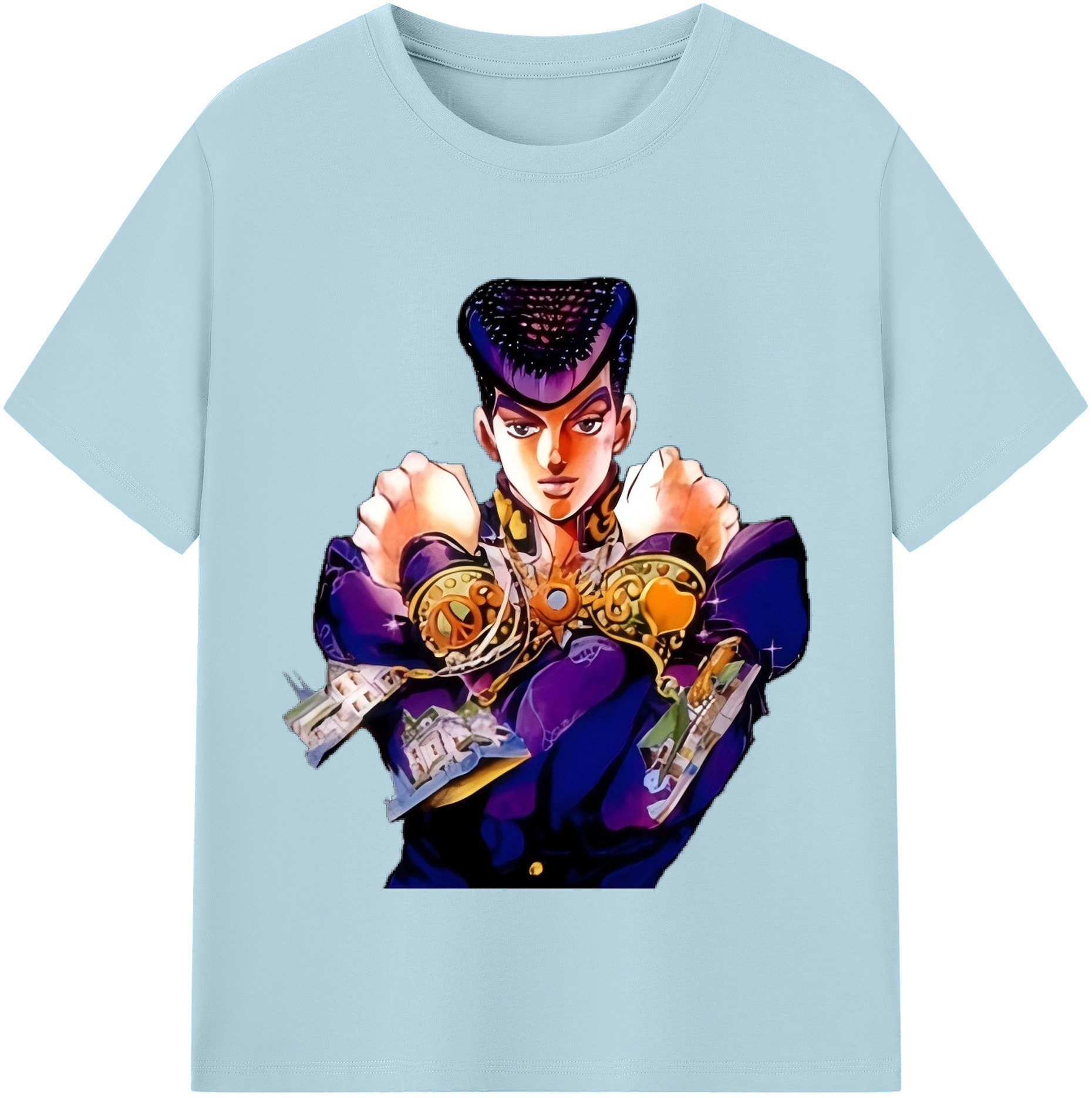 （画像用） ジョジョの奇妙な冒険 ひがしかた じょうすけ JoJo's Bizarre Adventure Higashikata Josuke 綿100％半袖Tシャツ（フロントプリント）